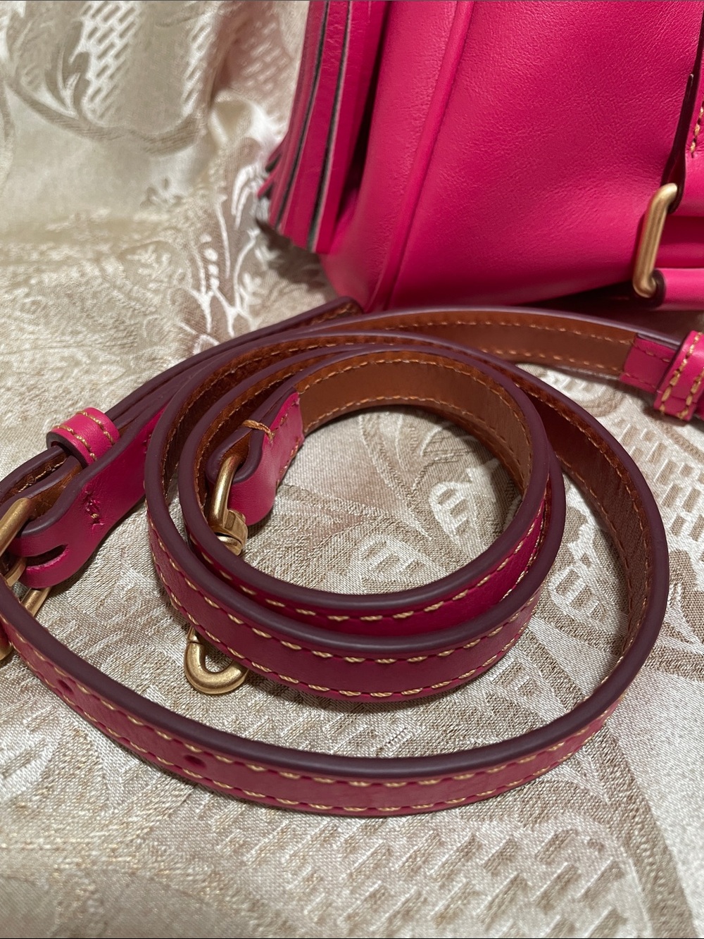 Dooney & Bourke Fuchsia Leather Satchel with Gold Hardware - Picture 8 of 12